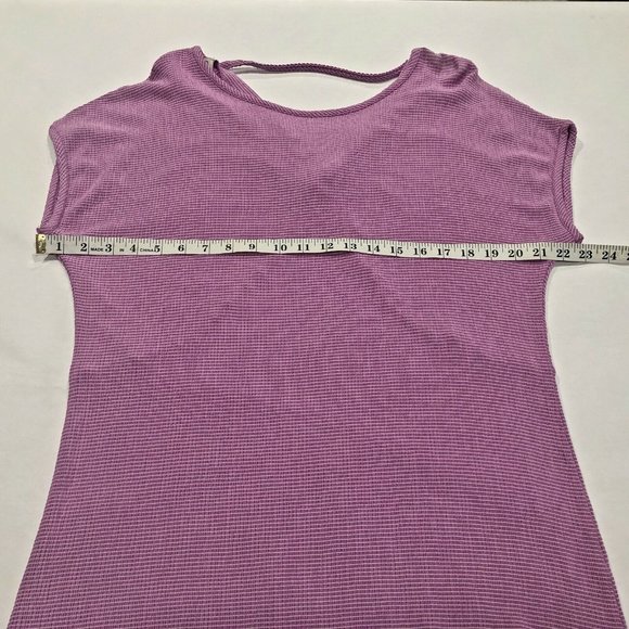 Como Vintage Blouse Pink White Textured Short Sleeve Spandex V Back Size M - Picture 7 of 11